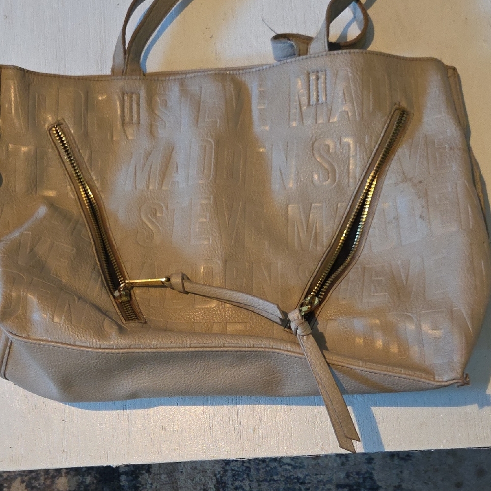 Steve Madden Beige Embossed Tote Bag